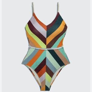 One piece swimsuit Biliblond Fashion. Arava 70s stripes size small